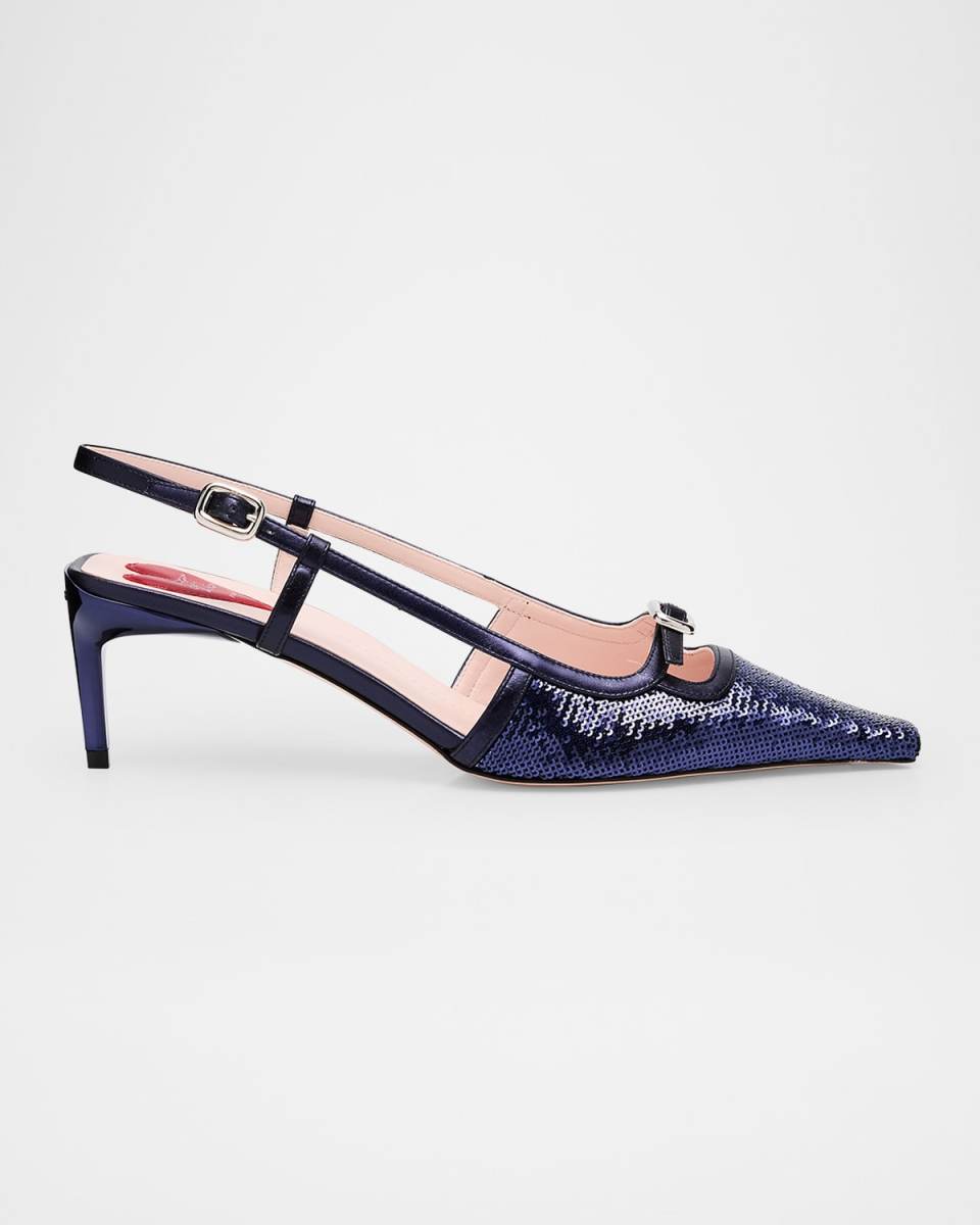 Sequin Buckle Slingback Pumps